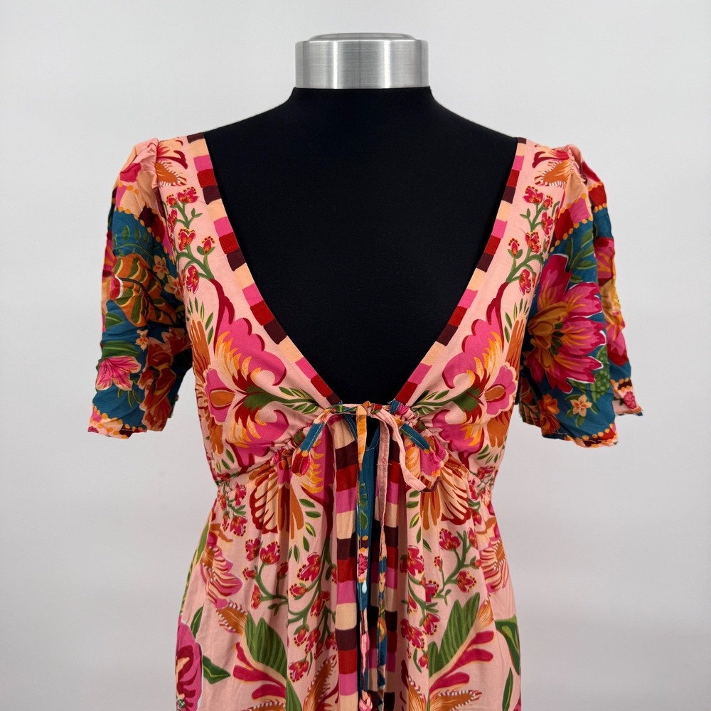 FARM Rio Tropical Floral Maxi Dress Womens Small Multicolor V-Neck Boho Resort - Picture 3 of 16